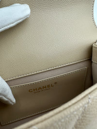 AS5239 25P Mini Beige Caviar Top Handle Flap Bag GHW