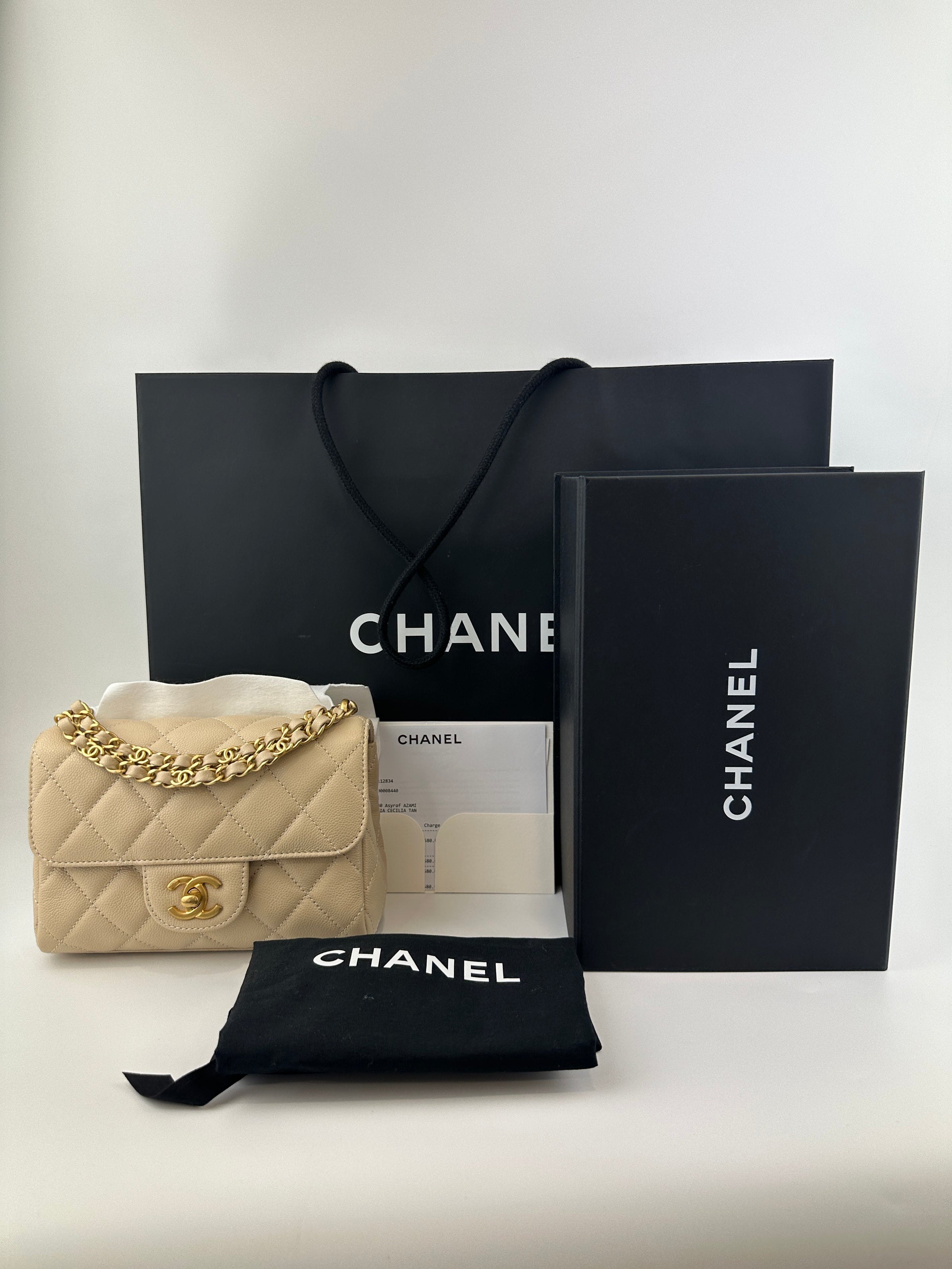 AS5239 25P Mini Beige Caviar Top Handle Flap Bag GHW