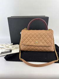 A92991 Coco Handle Medium 29cm in Brown Caviar with Lizard Handle GHW