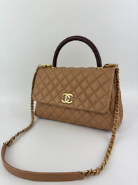 A92991 Coco Handle Medium 29cm in Brown Caviar with Lizard Handle GHW