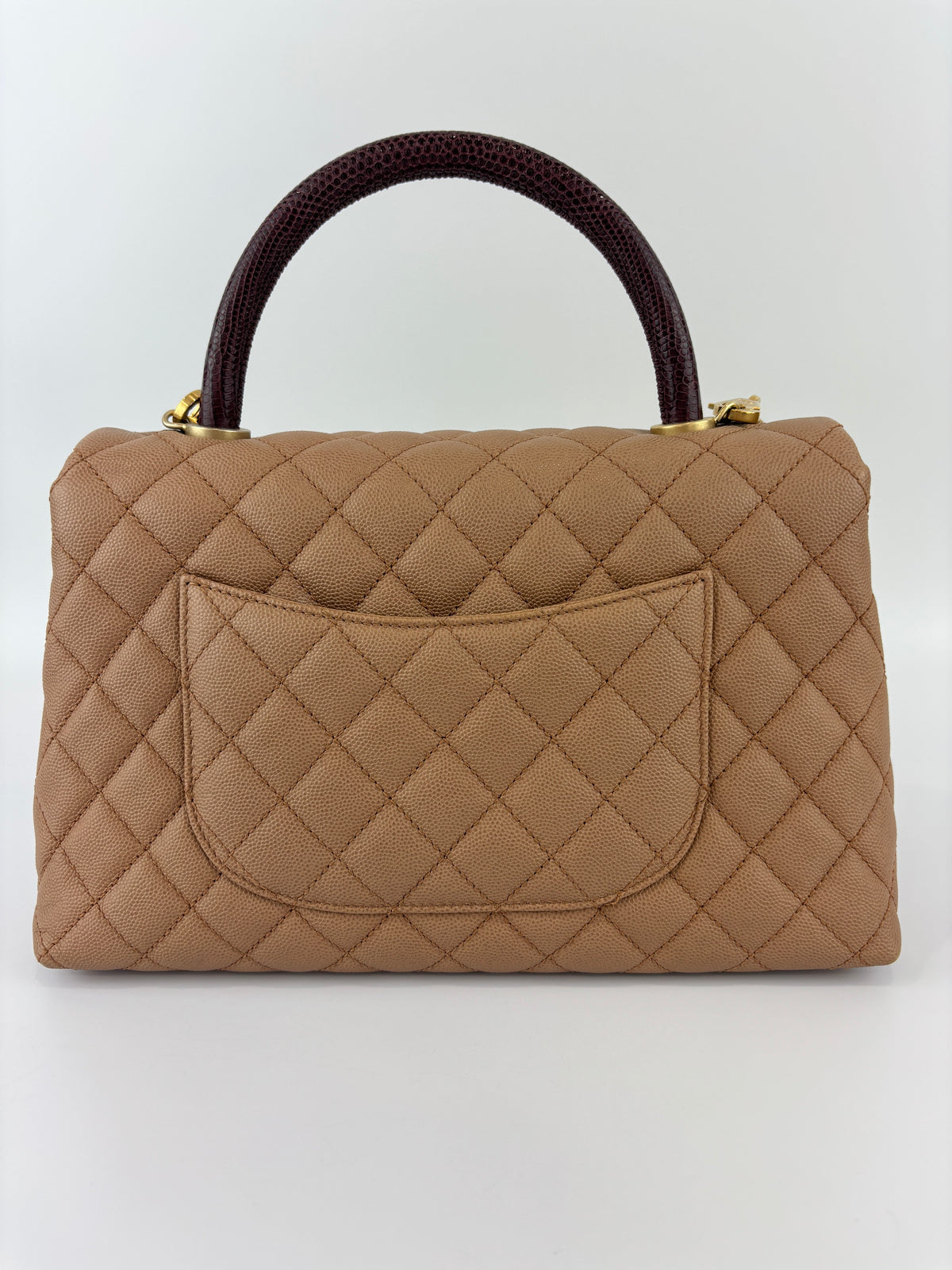 A92991 Coco Handle Medium 29cm in Brown Caviar with Lizard Handle GHW
