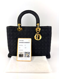 Medium Vintage Lady Dior Black Cannage Quilted Nylon Bag - Glampot
