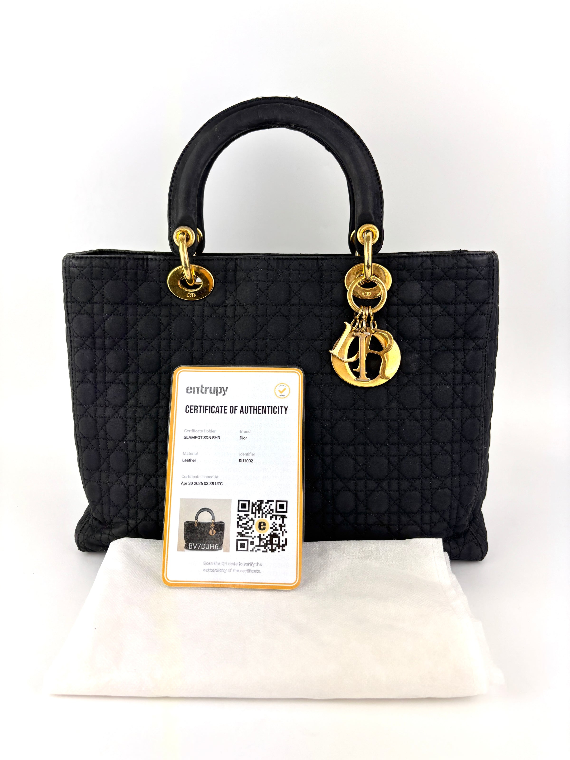 Medium Vintage Lady Dior Black Cannage Quilted Nylon Bag - Glampot