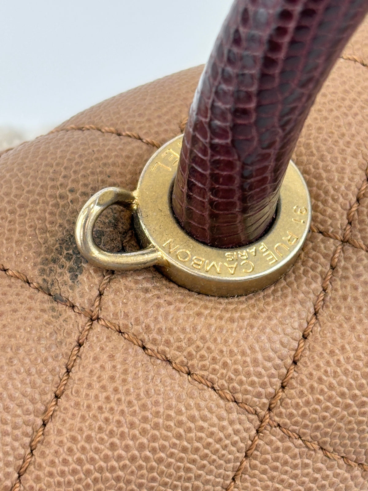 A92991 Coco Handle Medium 29cm in Brown Caviar with Lizard Handle GHW