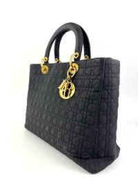 Medium Vintage Lady Dior Black Cannage Quilted Nylon Bag - Glampot