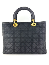 Medium Vintage Lady Dior Black Cannage Quilted Nylon Bag - Glampot