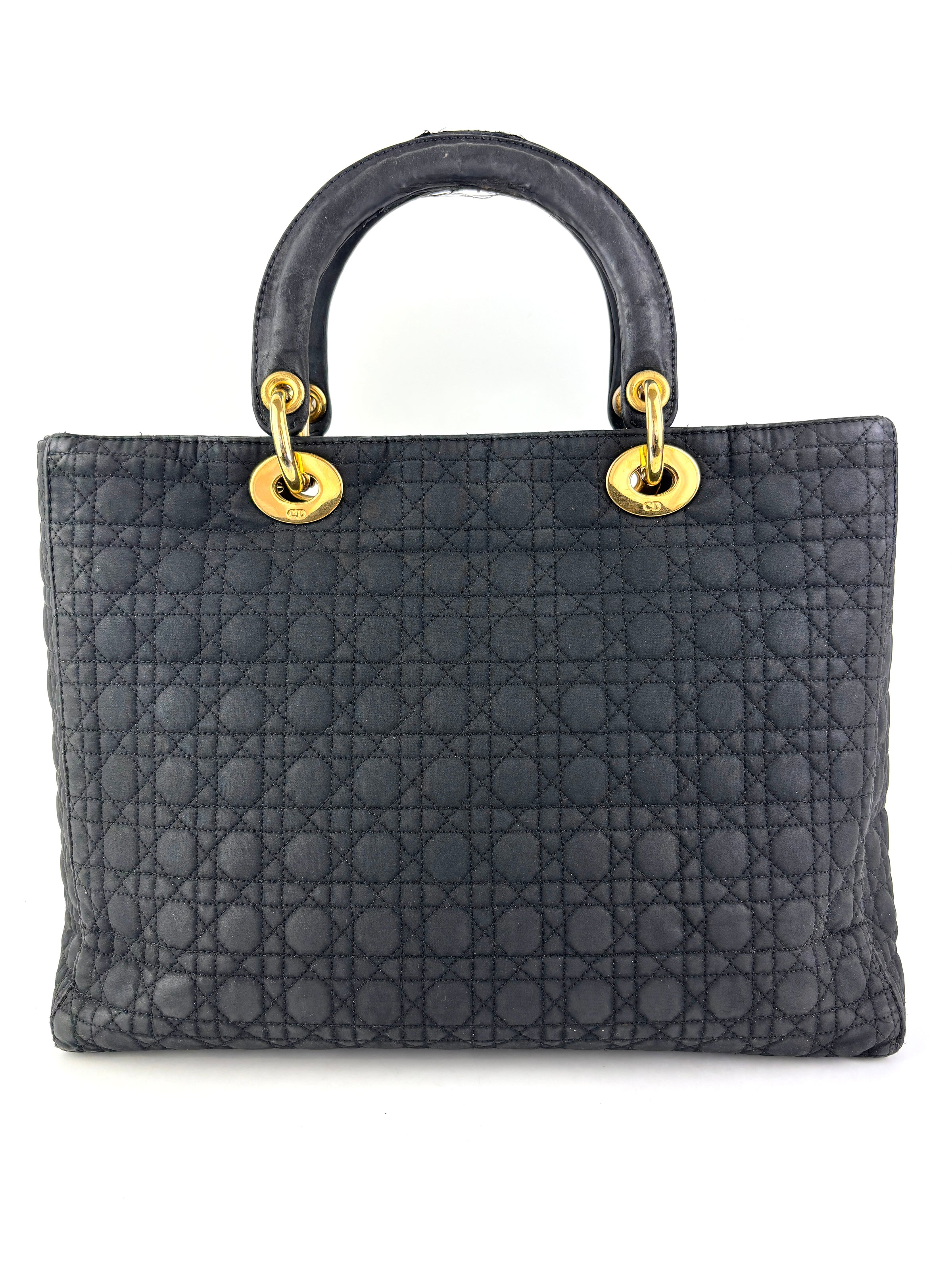 Medium Vintage Lady Dior Black Cannage Quilted Nylon Bag - Glampot