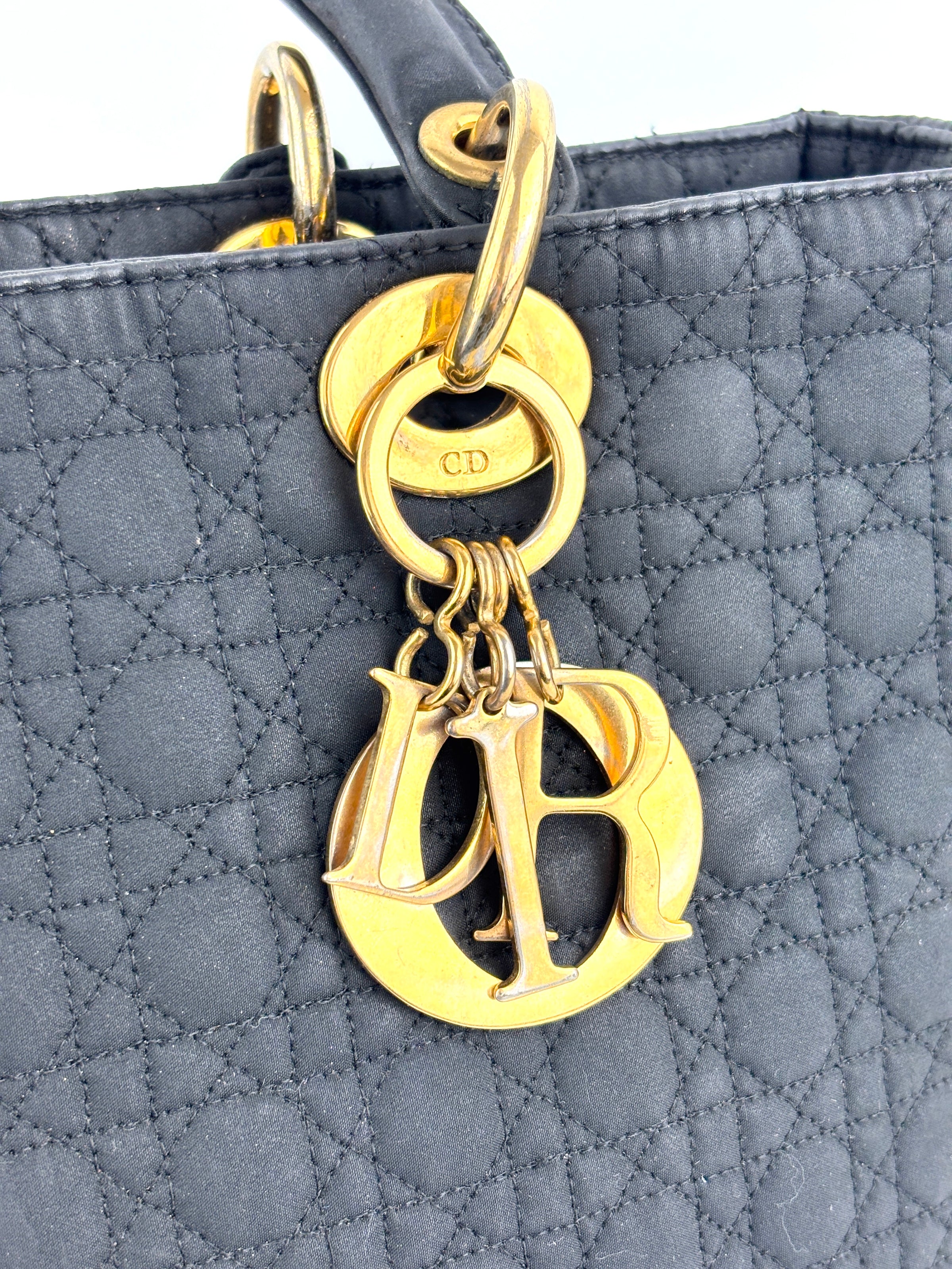 Medium Vintage Lady Dior Black Cannage Quilted Nylon Bag - Glampot