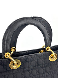 Medium Vintage Lady Dior Black Cannage Quilted Nylon Bag - Glampot