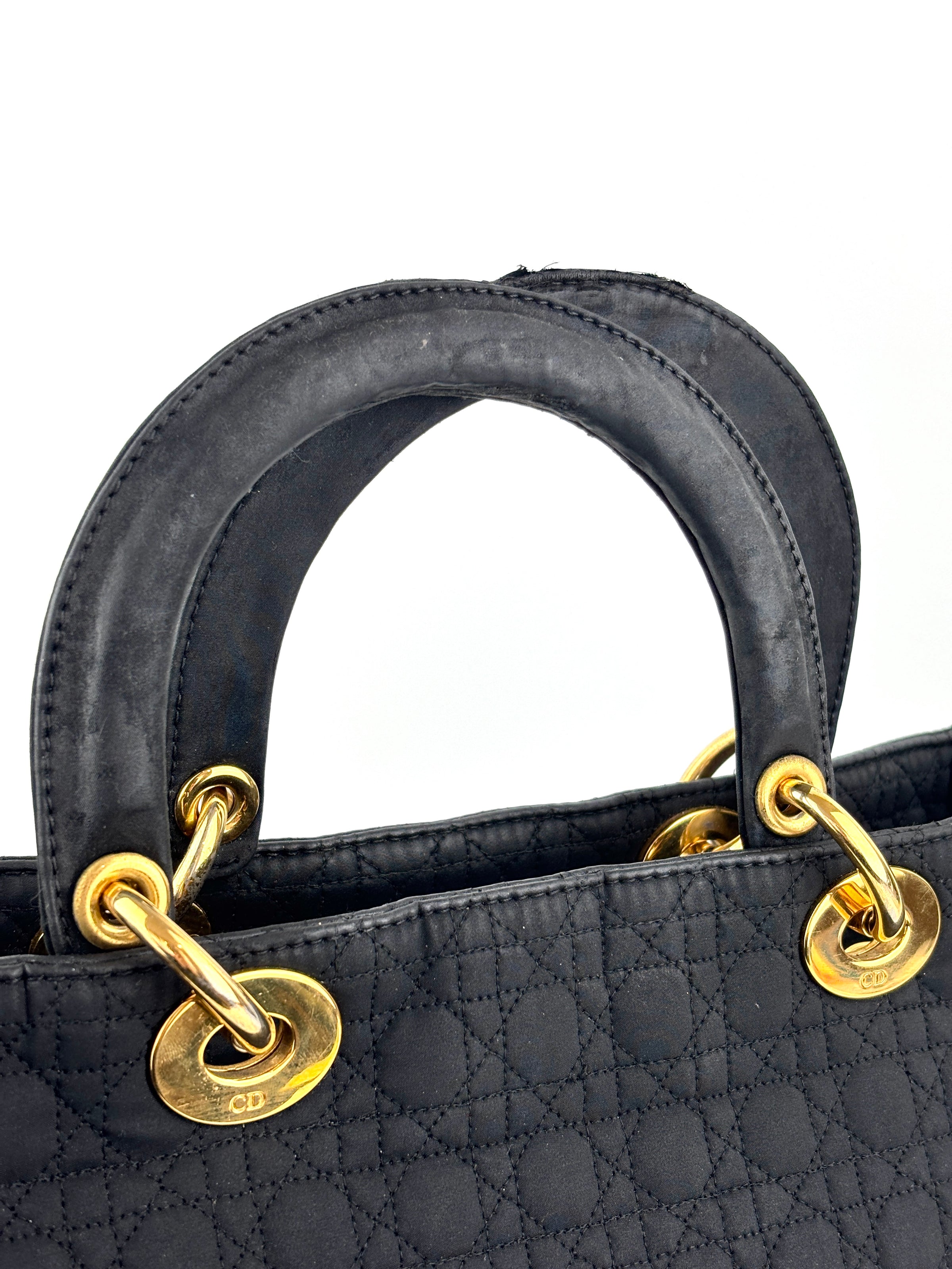 Medium Vintage Lady Dior Black Cannage Quilted Nylon Bag - Glampot