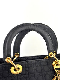 Medium Vintage Lady Dior Black Cannage Quilted Nylon Bag - Glampot