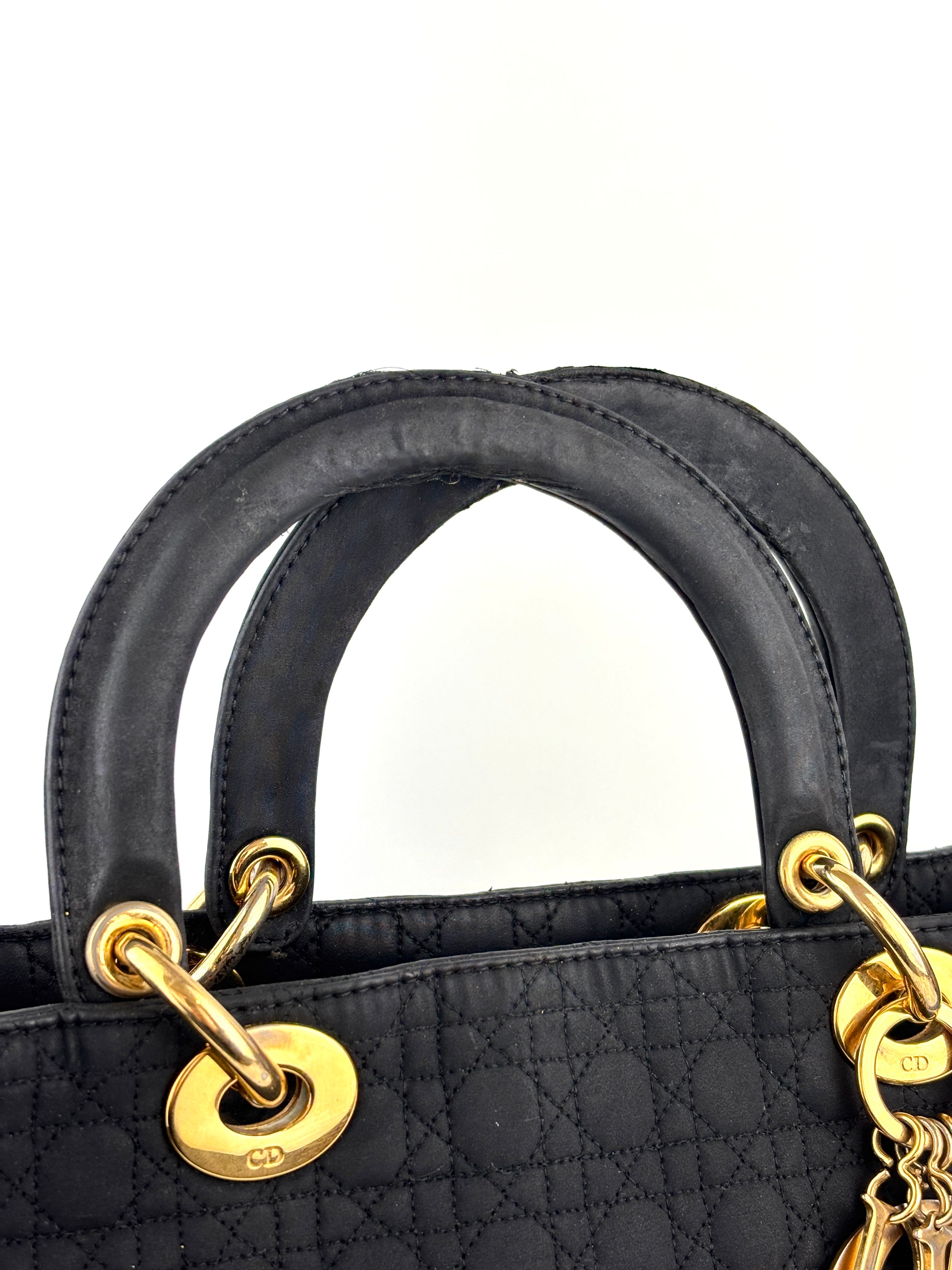 Medium Vintage Lady Dior Black Cannage Quilted Nylon Bag - Glampot