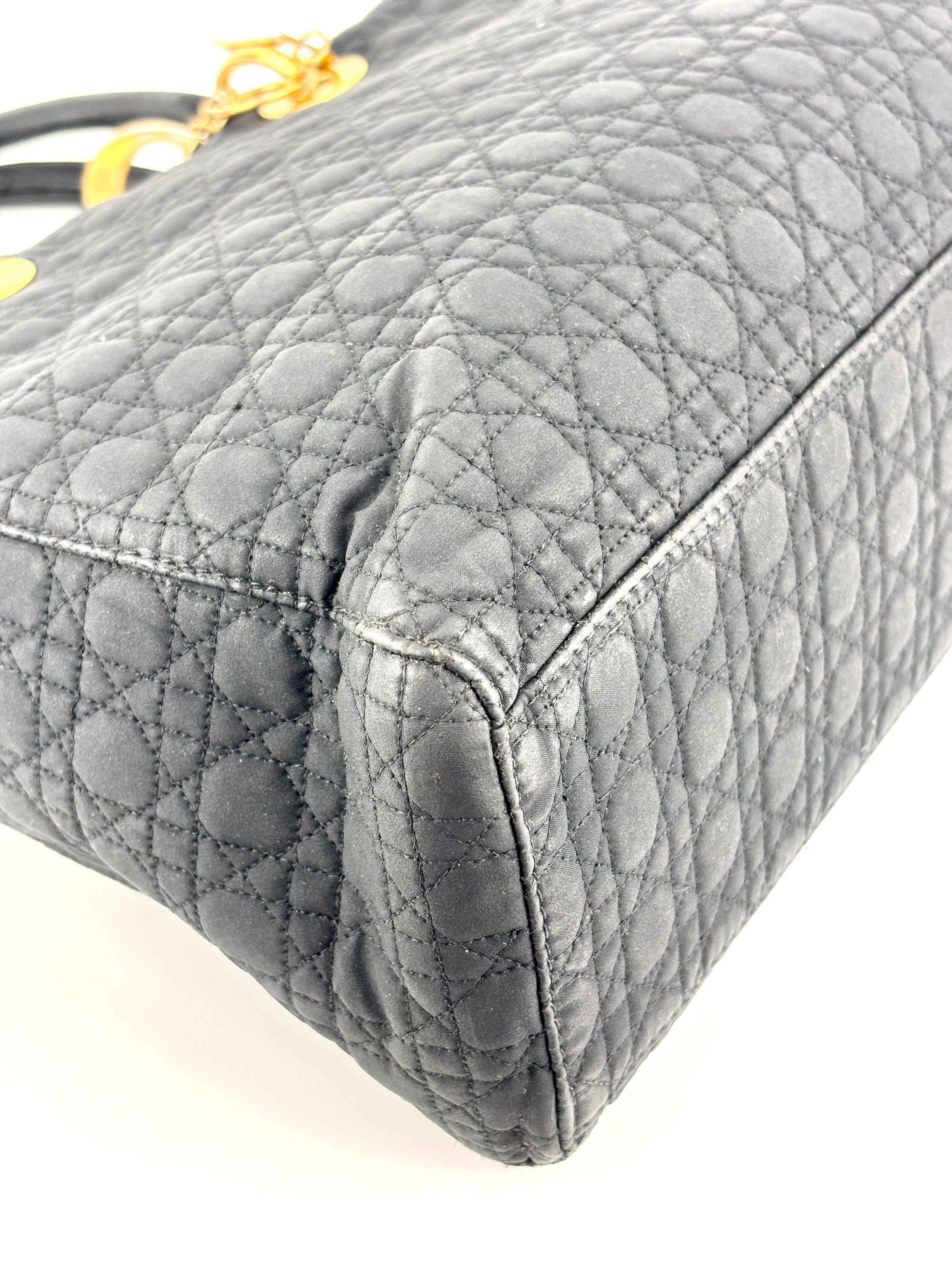 Medium Vintage Lady Dior Black Cannage Quilted Nylon Bag - Glampot