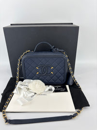 Medium Filigree Vanity Case in Navy Blue Quilted Caviar GHW
