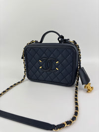 Medium Filigree Vanity Case in Navy Blue Quilted Caviar GHW