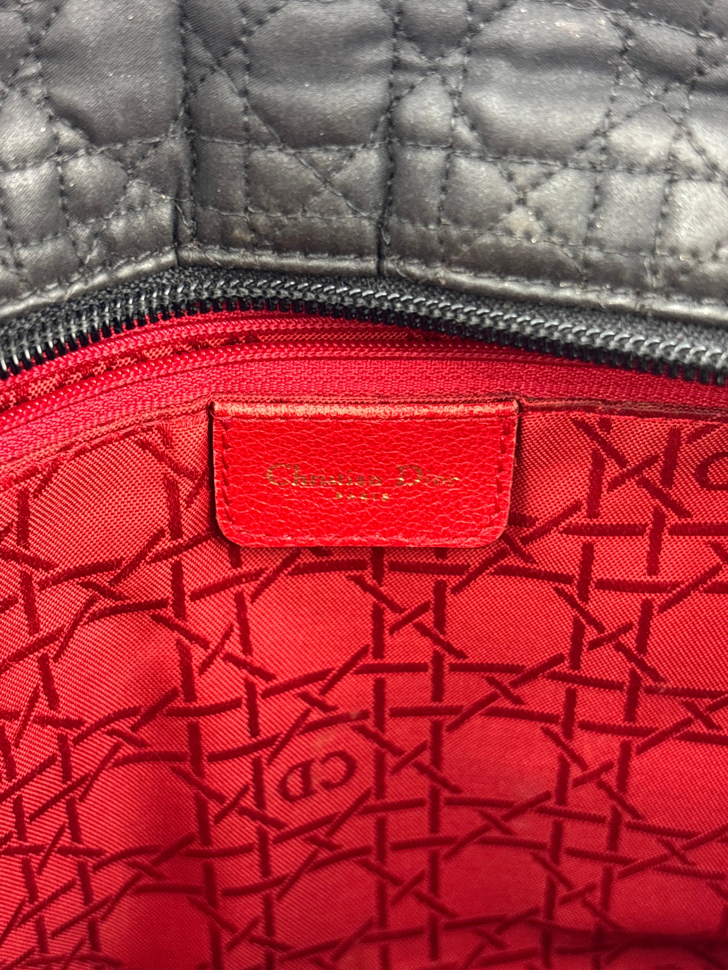 Medium Vintage Lady Dior Black Cannage Quilted Nylon Bag - Glampot