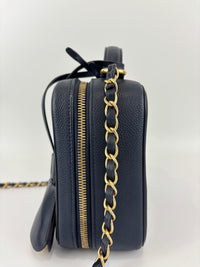 Medium Filigree Vanity Case in Navy Blue Quilted Caviar GHW