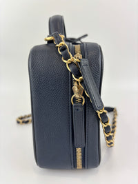 Medium Filigree Vanity Case in Navy Blue Quilted Caviar GHW