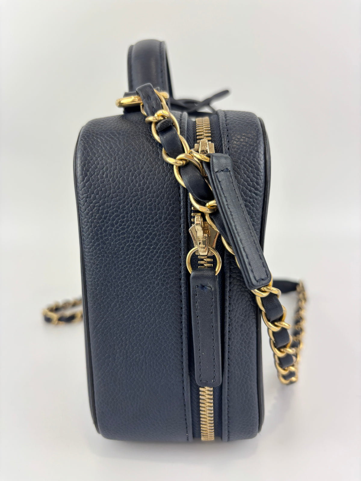 Medium Filigree Vanity Case in Navy Blue Quilted Caviar GHW