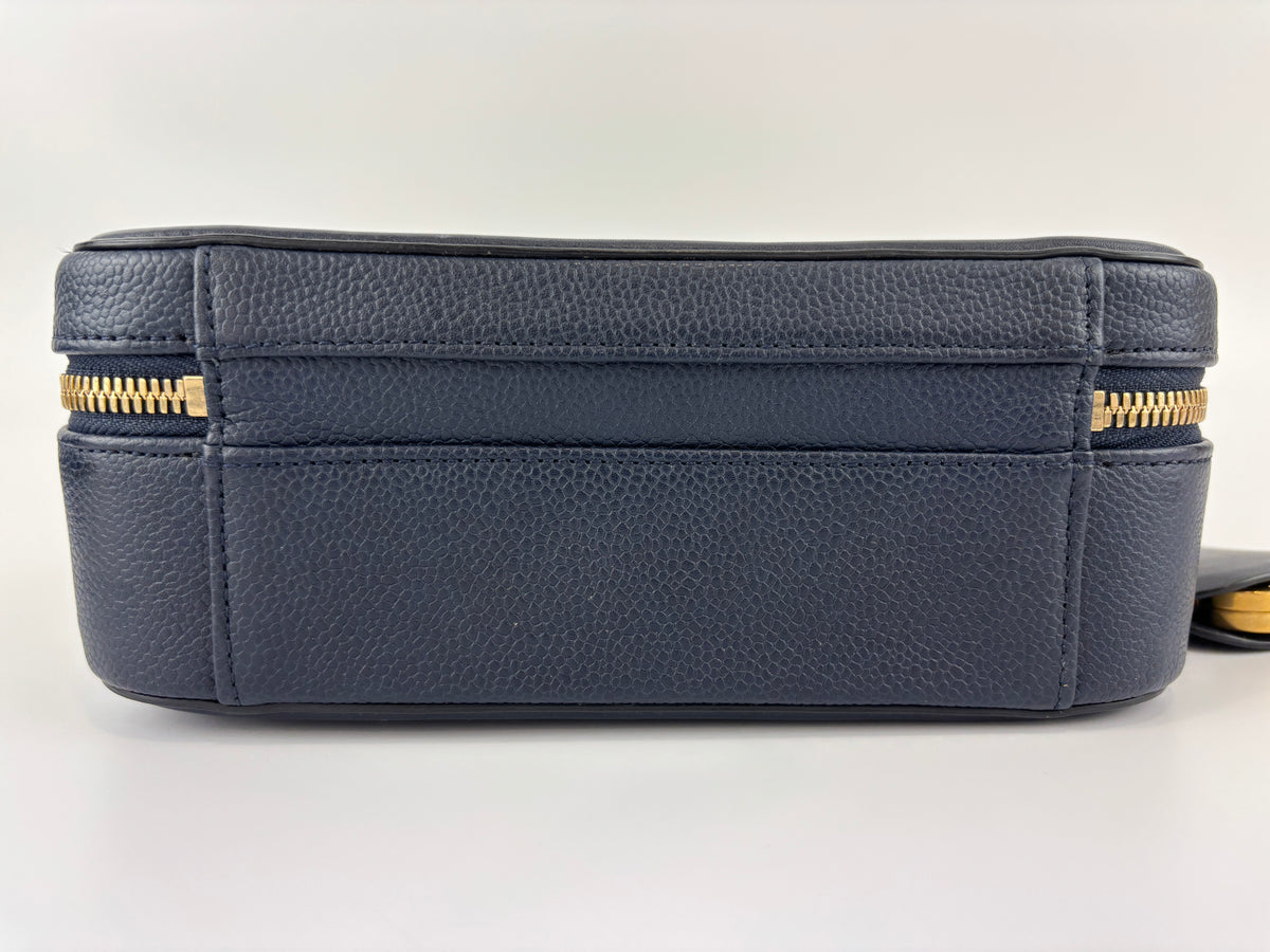 Medium Filigree Vanity Case in Navy Blue Quilted Caviar GHW