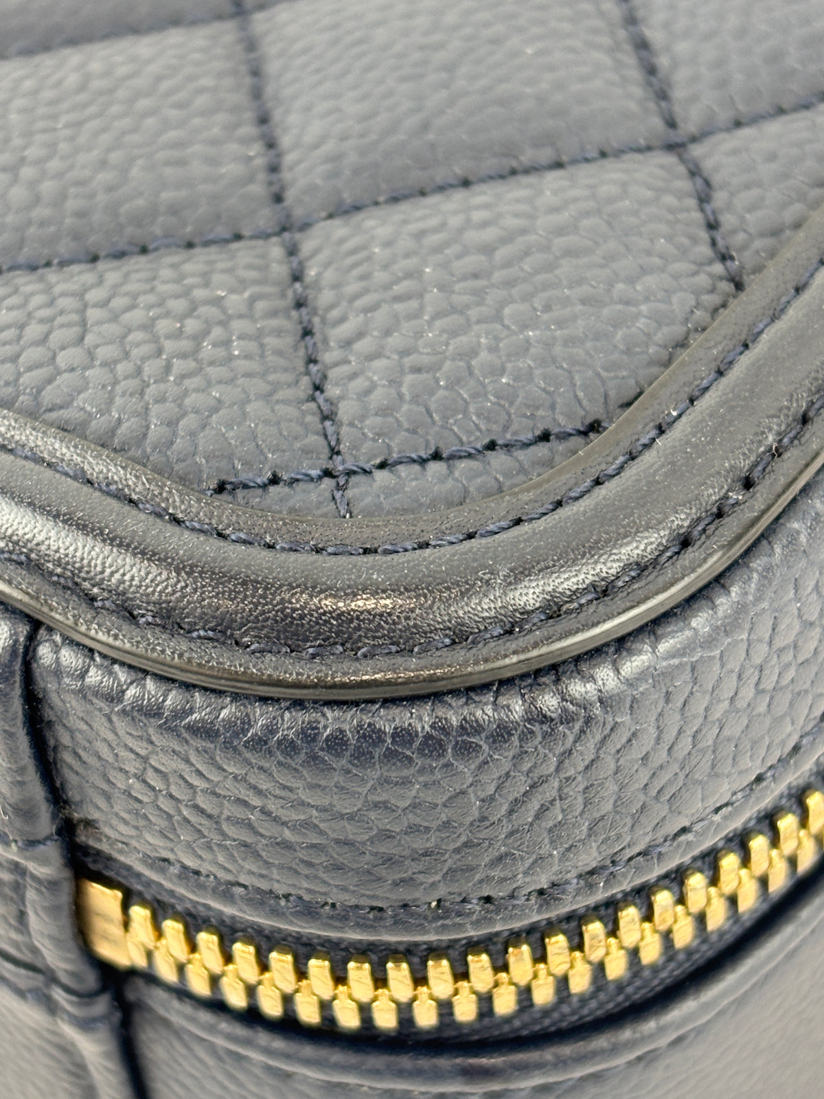 Medium Filigree Vanity Case in Navy Blue Quilted Caviar GHW
