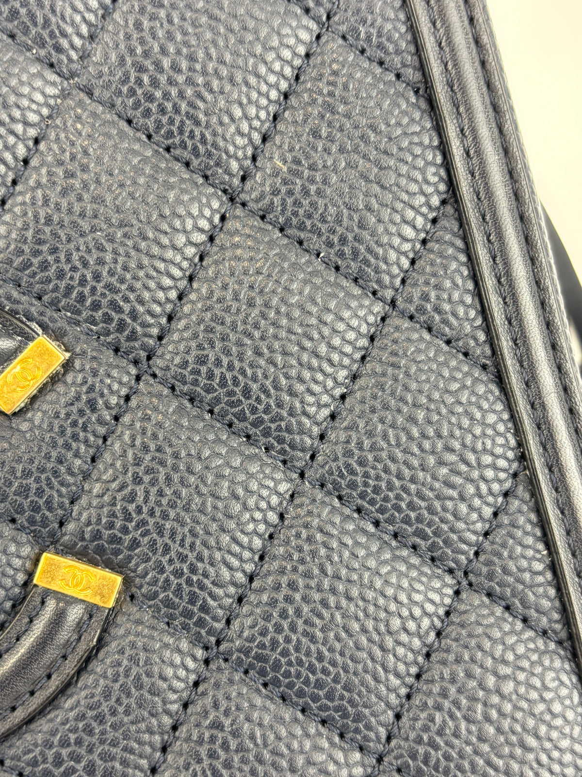 Medium Filigree Vanity Case in Navy Blue Quilted Caviar GHW