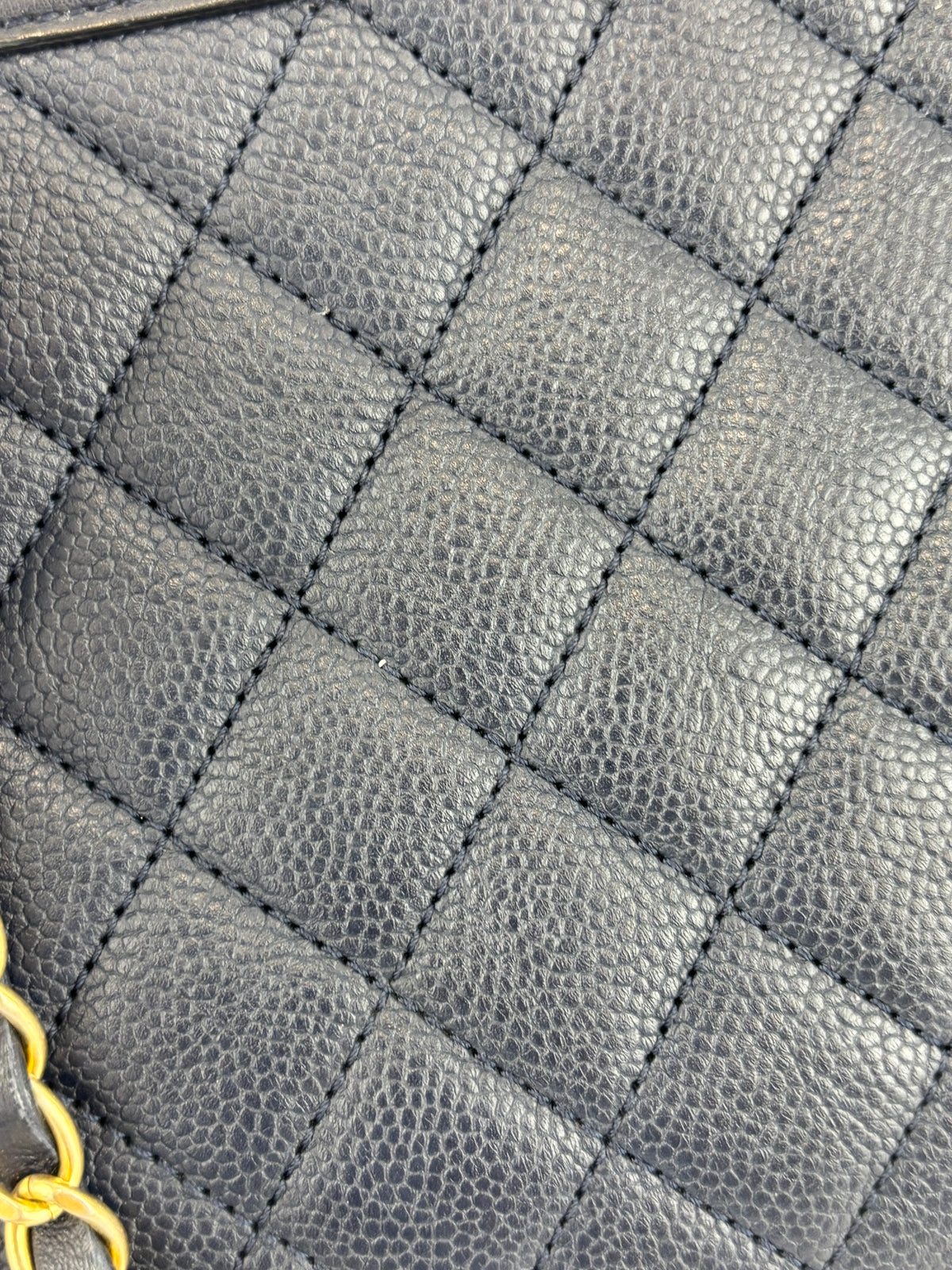 Medium Filigree Vanity Case in Navy Blue Quilted Caviar GHW