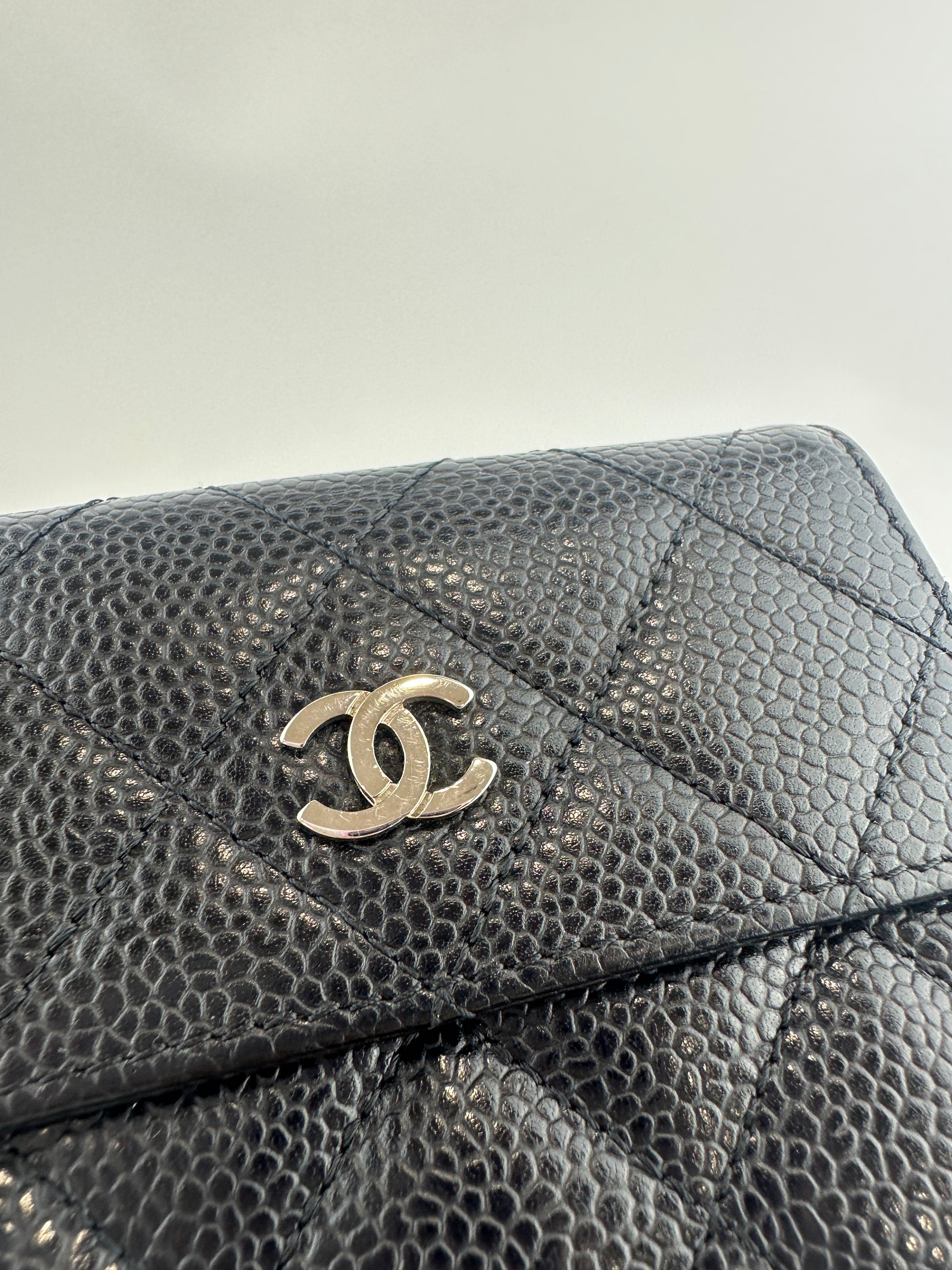 Compact Quilted Black Caviar CC Wallet SHW
