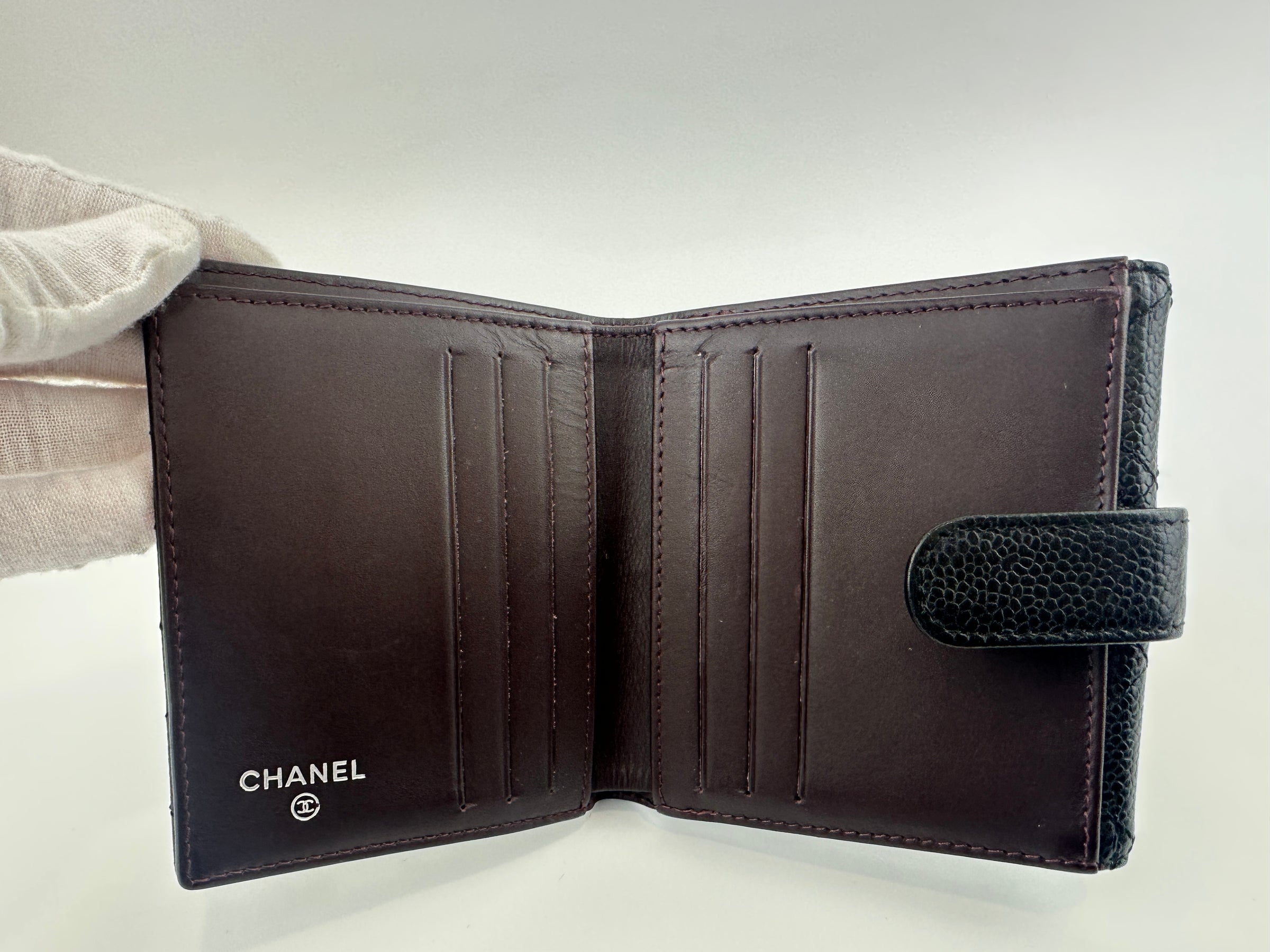 Compact Quilted Black Caviar CC Wallet SHW