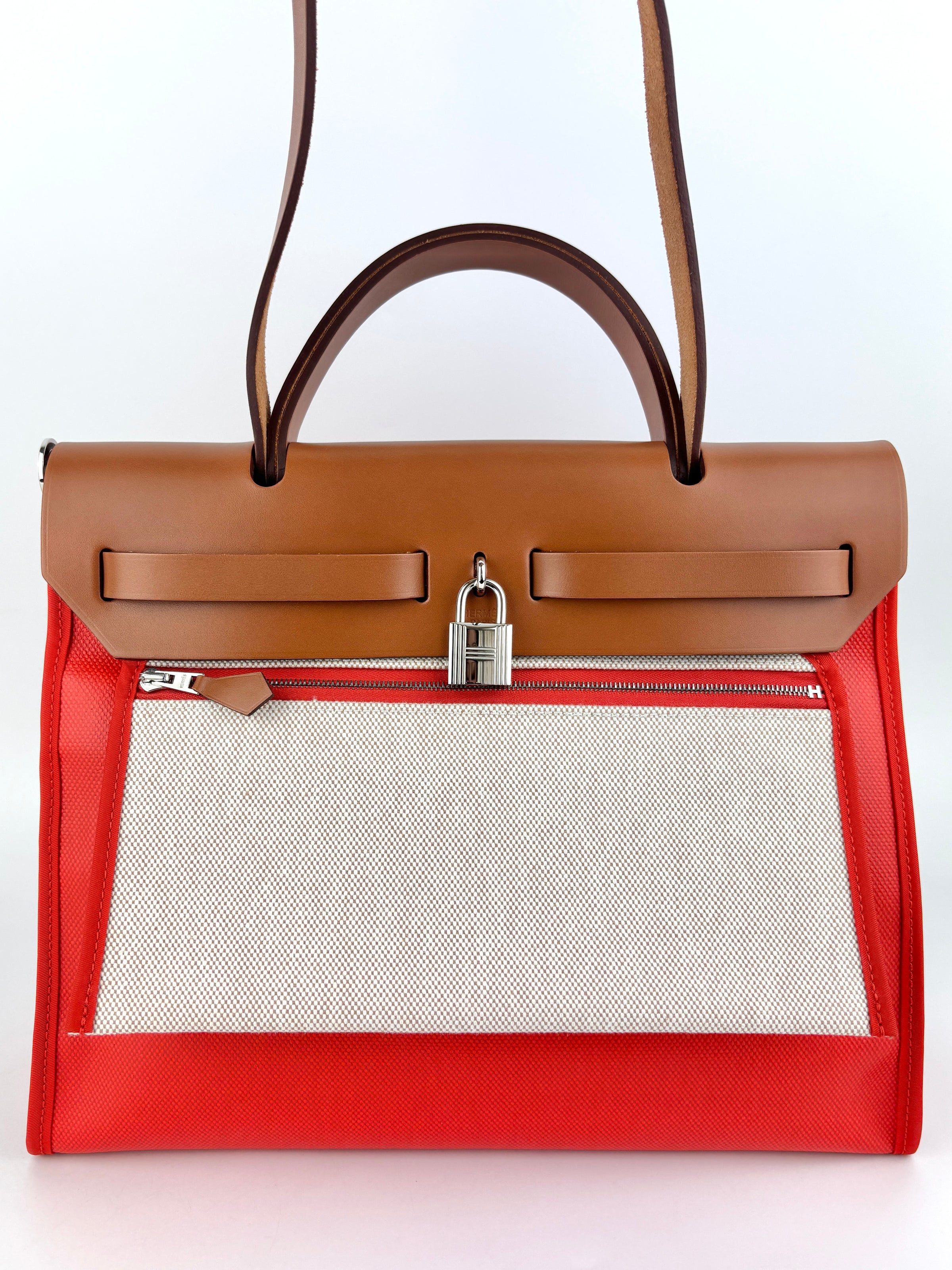 Herbag 31 Orange Mecano Berlin Coated Canvas Fauve Vache Hunter Leather & Ecru Toile H Canvas PHW - Glampot