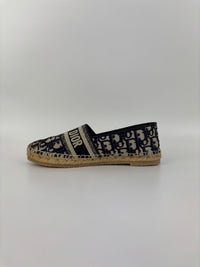 Granville Deep Blue Oblique Embroidered Cotton Espadrilles Size 38.5