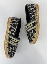 Granville Deep Blue Oblique Embroidered Cotton Espadrilles Size 38.5