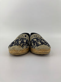 Granville Deep Blue Oblique Embroidered Cotton Espadrilles Size 38.5
