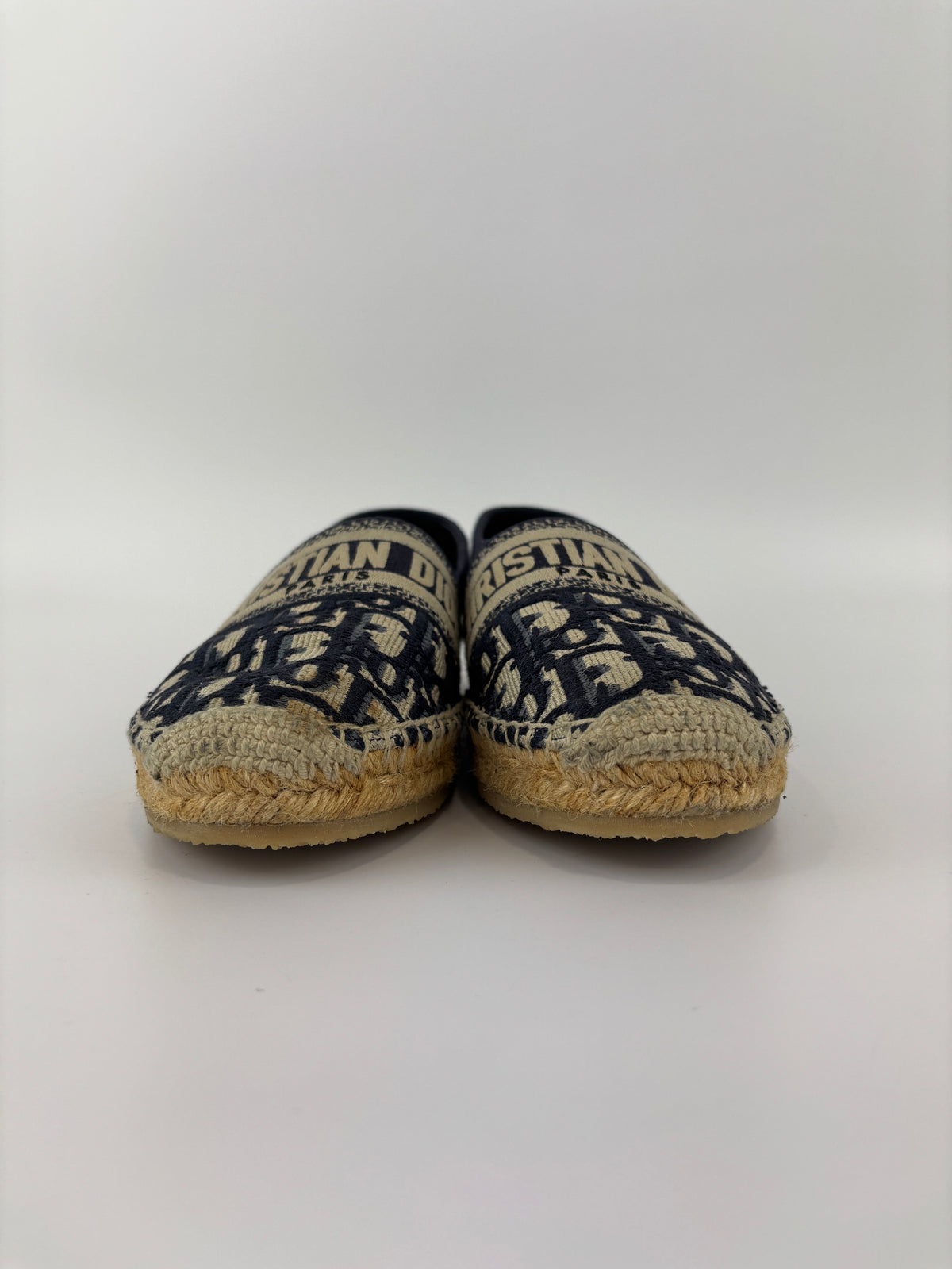 Granville Deep Blue Oblique Embroidered Cotton Espadrilles Size 38.5