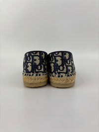 Granville Deep Blue Oblique Embroidered Cotton Espadrilles Size 38.5