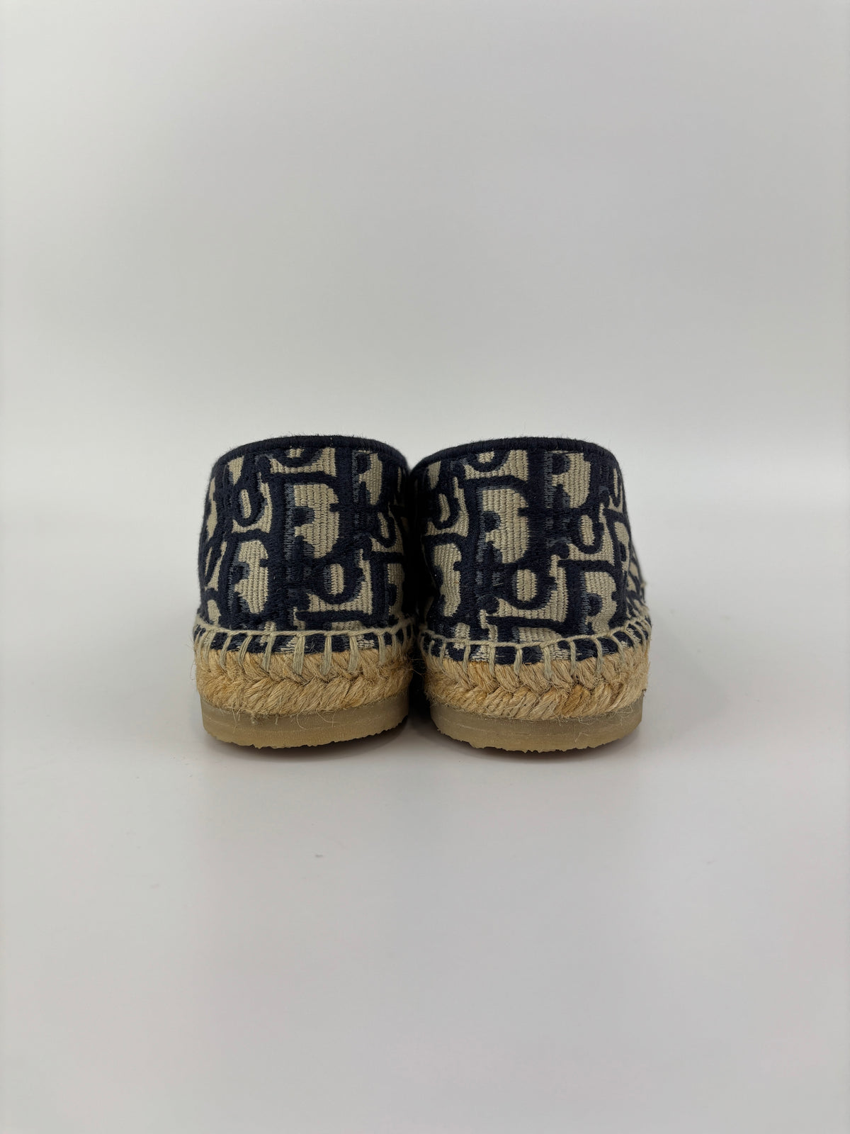 Granville Deep Blue Oblique Embroidered Cotton Espadrilles Size 38.5