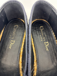 Granville Deep Blue Oblique Embroidered Cotton Espadrilles Size 38.5