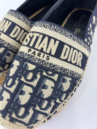 Granville Deep Blue Oblique Embroidered Cotton Espadrilles Size 38.5