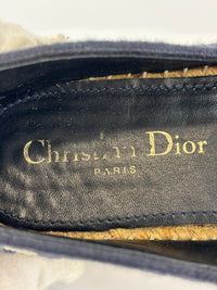 Granville Deep Blue Oblique Embroidered Cotton Espadrilles Size 38.5