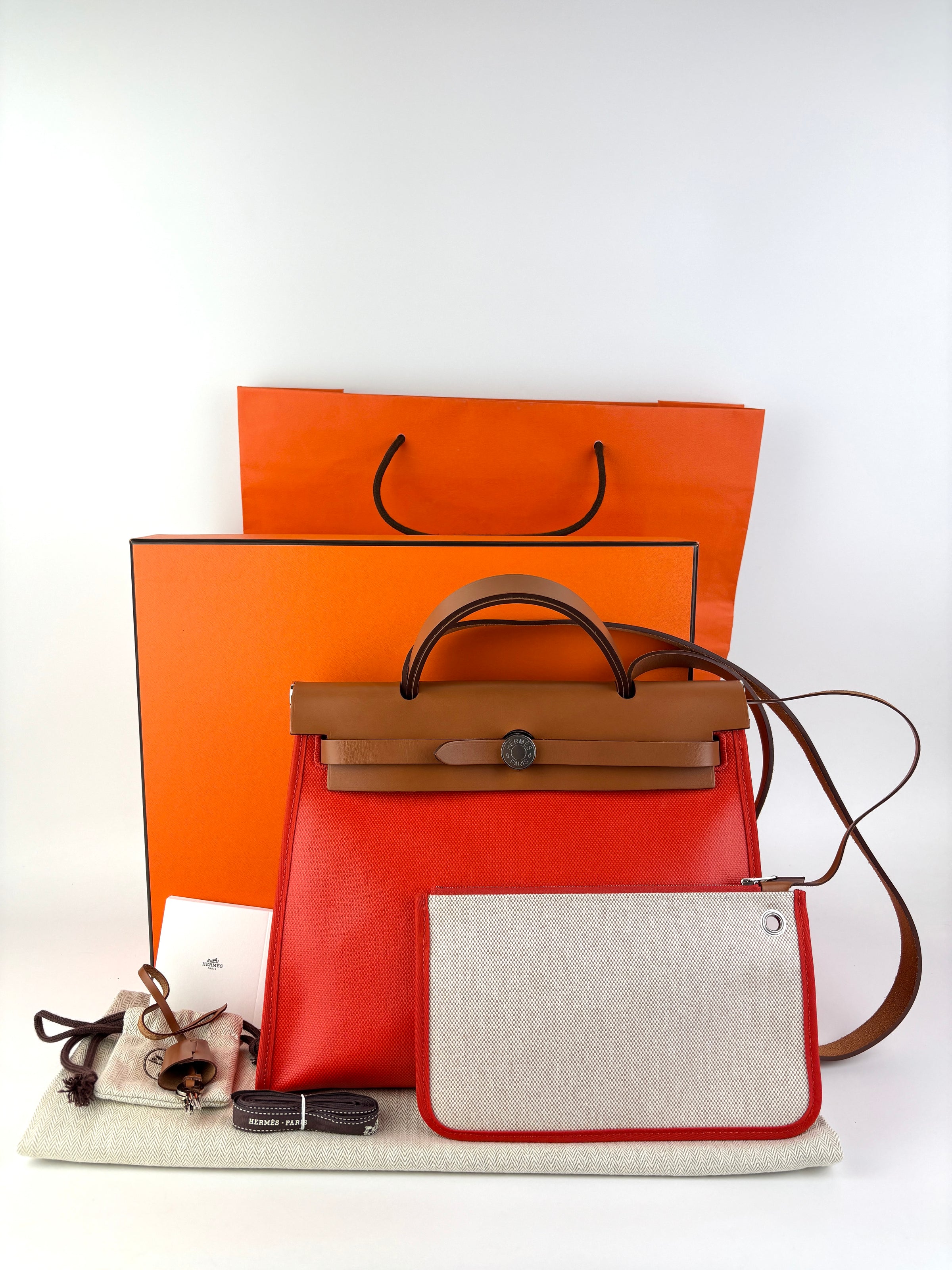 Herbag 31 Orange Mecano Berlin Coated Canvas Fauve Vache Hunter Leather & Ecru Toile H Canvas PHW - Glampot