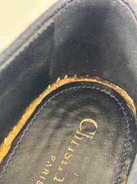 Granville Deep Blue Oblique Embroidered Cotton Espadrilles Size 38.5