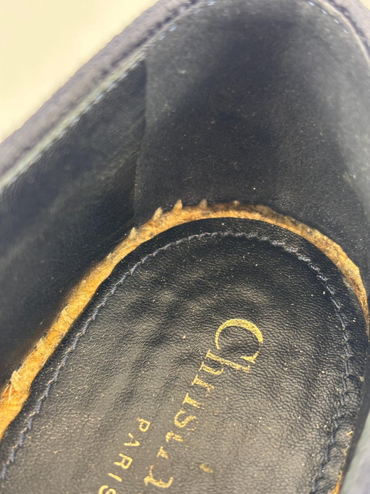 Granville Deep Blue Oblique Embroidered Cotton Espadrilles Size 38.5