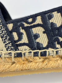 Granville Deep Blue Oblique Embroidered Cotton Espadrilles Size 38.5