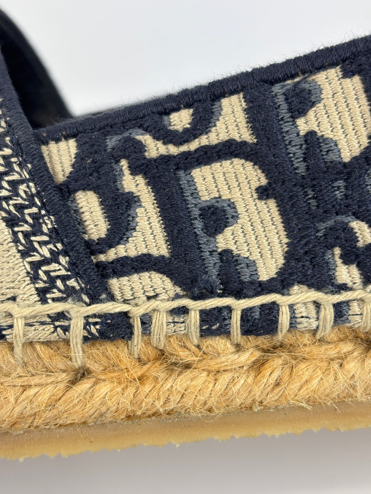 Granville Deep Blue Oblique Embroidered Cotton Espadrilles Size 38.5