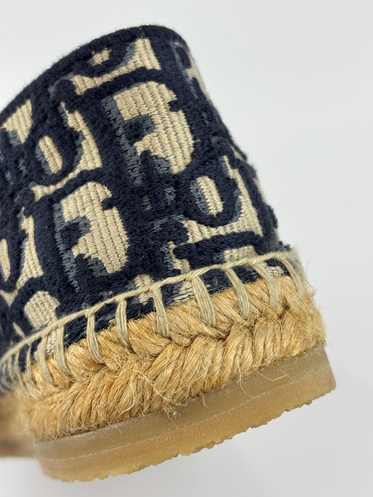 Granville Deep Blue Oblique Embroidered Cotton Espadrilles Size 38.5