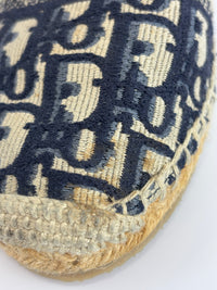 Granville Deep Blue Oblique Embroidered Cotton Espadrilles Size 38.5