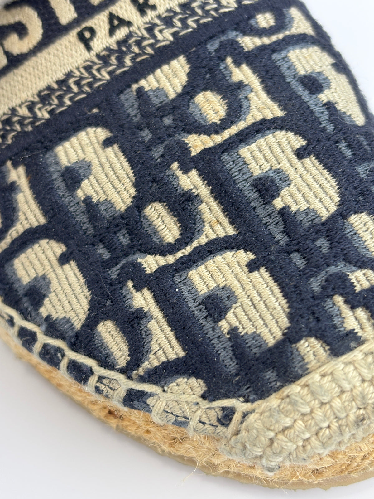 Granville Deep Blue Oblique Embroidered Cotton Espadrilles Size 38.5