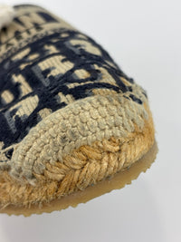 Granville Deep Blue Oblique Embroidered Cotton Espadrilles Size 38.5