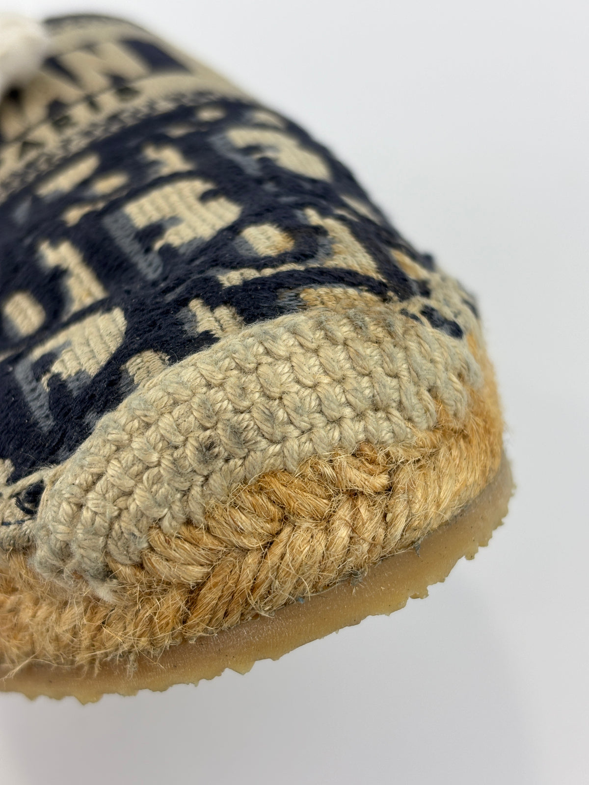 Granville Deep Blue Oblique Embroidered Cotton Espadrilles Size 38.5
