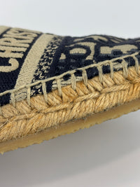 Granville Deep Blue Oblique Embroidered Cotton Espadrilles Size 38.5